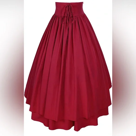 Cosplay Victorian Burgundy Button Front Women's Skirt - Picture 2 of 5